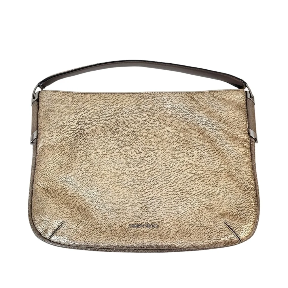 Jimmy Choo Zoe Gold Leather & Snakeskin Hobo
